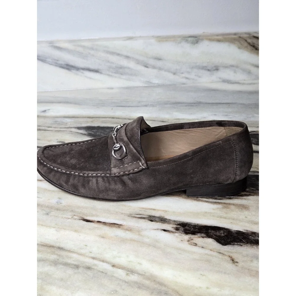 Peter Huber Horsebit Buckle Chocolate Suede Loafers Men's size 11‎